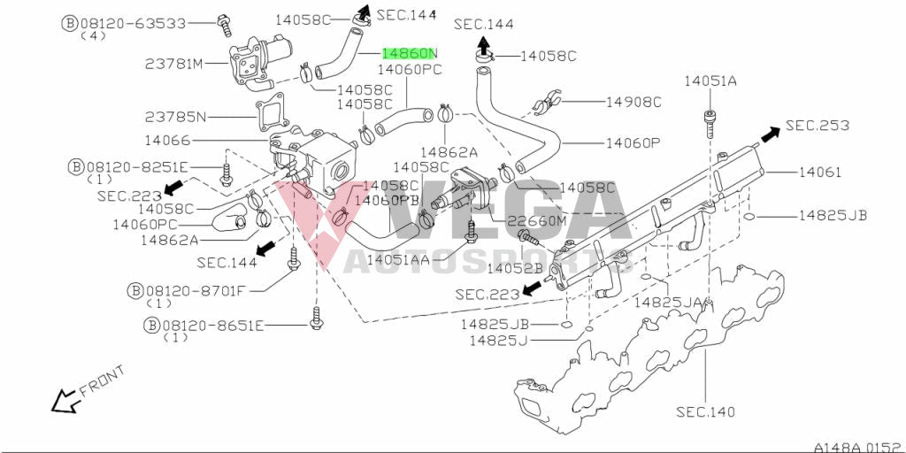 Air Hose AAC Valve to Intake Plenum to suit Nissan Skyline R32 / R33 / R34 GTR RB26 14099-05U01 Engine