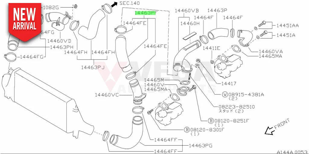 Air Inlet Charge Pipe Hose to suit Nissan Skyline R33 GTR / R34 GTR 14463-24U01 - Engine