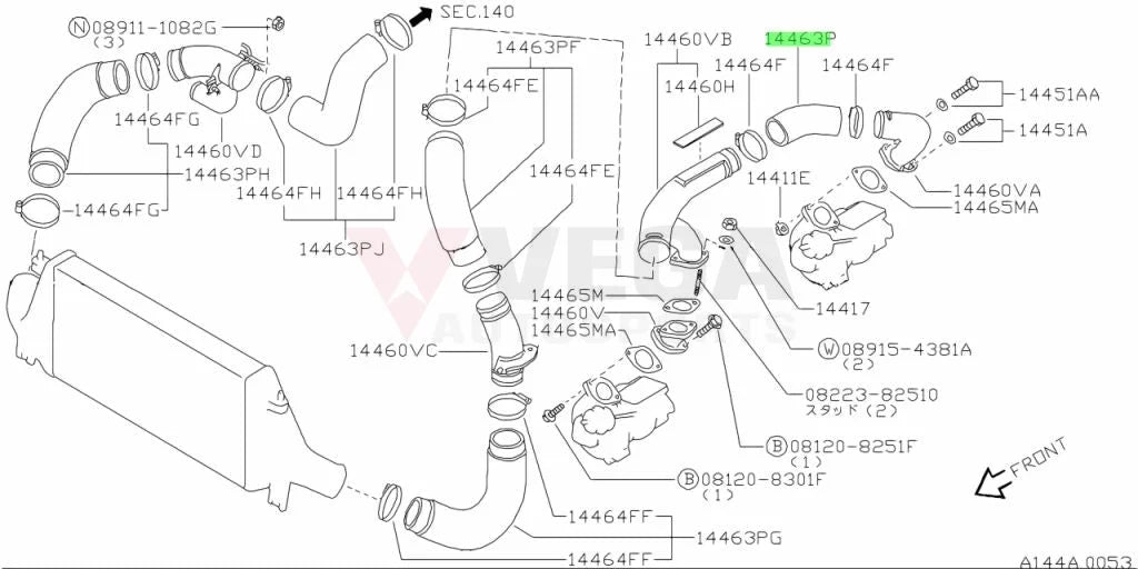 Air Inlet Hose (Twin Turbo Y Pipe To Rear Inlet) Suit Nissan Skyline Rb26Dett 14463-05U13 Engine