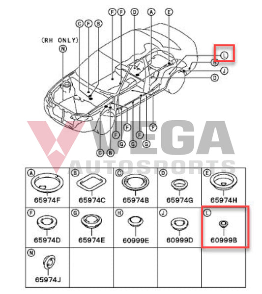 Body Plug 12mm to suit Mitsubishi Lancer Evolution 4-6 MU670021 Exterior