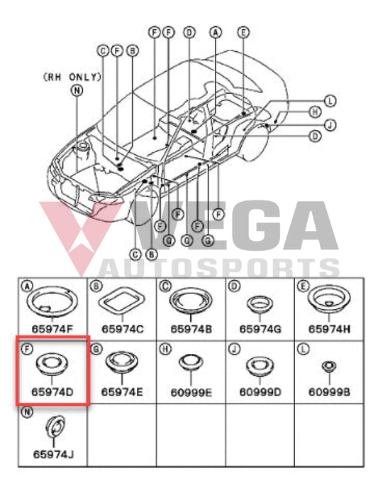 Body Plug F 30mm to suit Mitsubishi Lancer Evolution 4-9 MU670025 Exterior