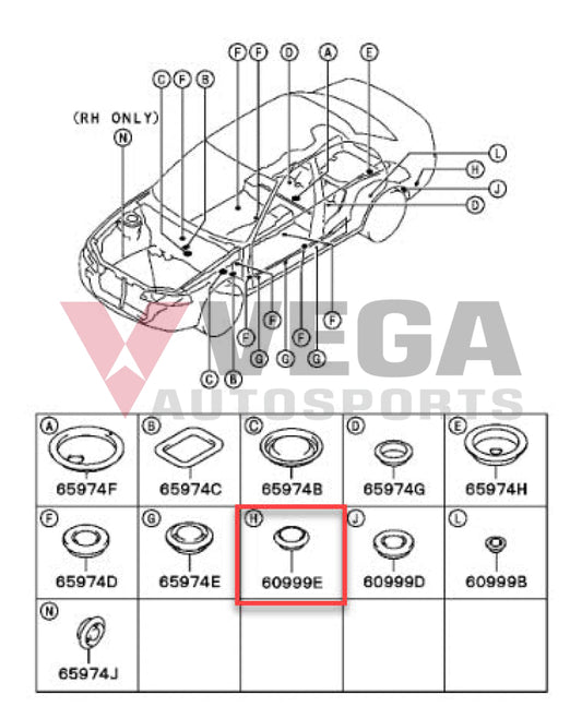 Body Plug H 39mm to suit Mitsubishi Lancer Evolution 4-10 MB406988 Exterior