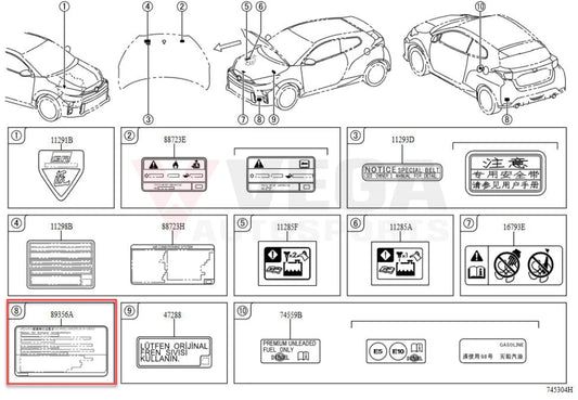 Clearance Warning Information Decal To Suit Toyota Gr Yaris Gxpa16 89356-47020 Emblems Badges And