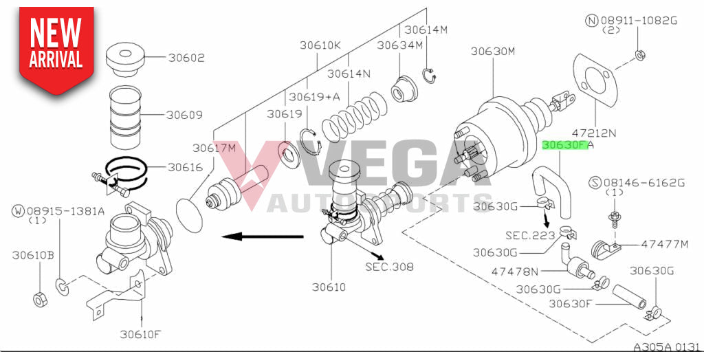 Clutch Master Cylinder Booster Vacuum Hose to suit Nissan Skyline R33 / R34 GTR 47473-24U00 Gearbox and Transmission