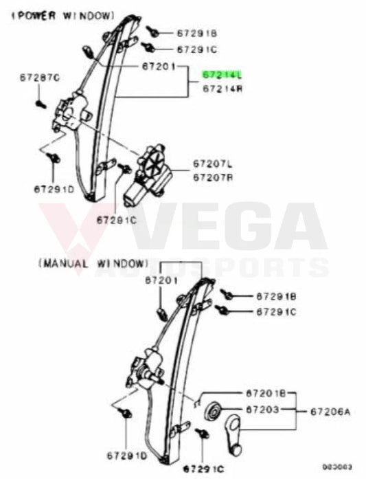 Door Window Regulator Front LHS to suit Mitsubishi Lancer Evolution 7 - 9 MR991321 Interior