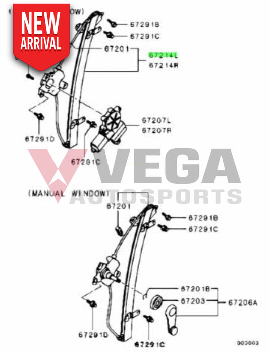 Door Window Regulator Front LHS to suit Mitsubishi Lancer Evolution 7 - 9 MR991321 Interior