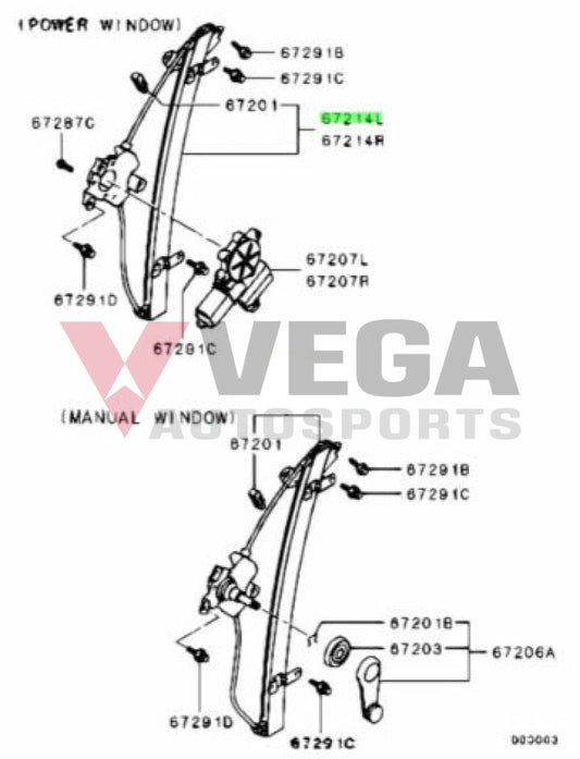 Door Window Regulator Front LHS to suit Mitsubishi Lancer Evolution 7 - 9 MR991321 Interior