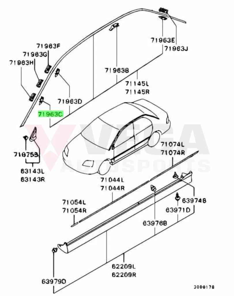 Drip Mould Clip (Yellow) To Suit Mitsubishi Lancer Evolution 7 / 8 9 Mr520849 Exterior