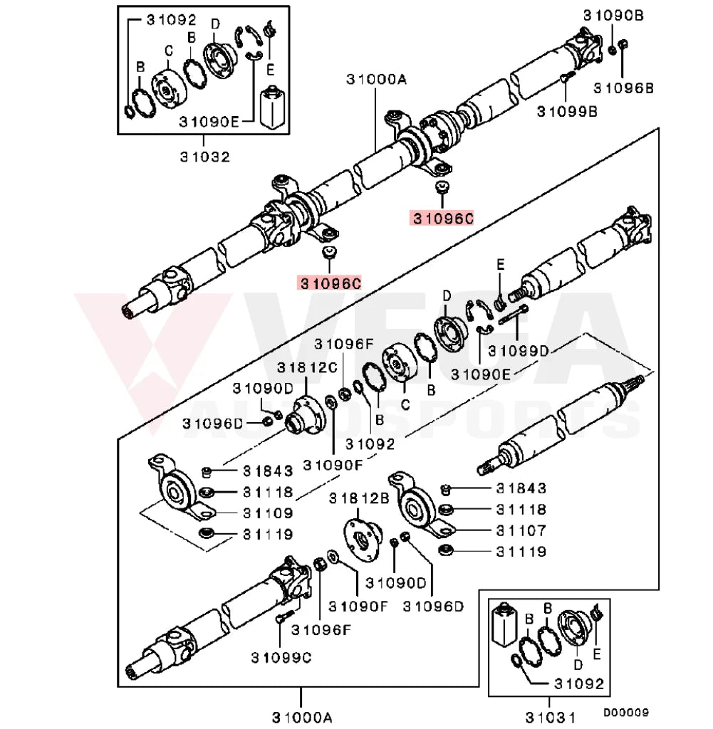 Driveshaft Carrier Bearing Nut to suit Mitsubishi Lancer Evolution 4 - 9 MB288653 Differential
