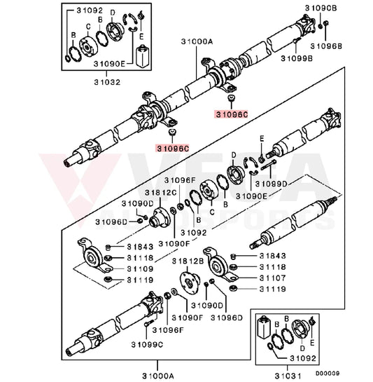 Driveshaft Carrier Bearing Nut to suit Mitsubishi Lancer Evolution 4 - 9 MB288653 Differential