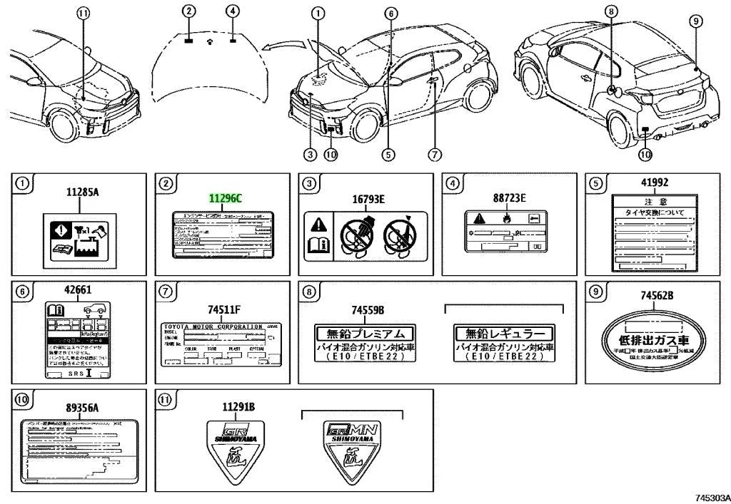 Engine Service Information Decal To Suit Toyota Gr Yaris Gxpa16 11296-18010 Emblems Badges And