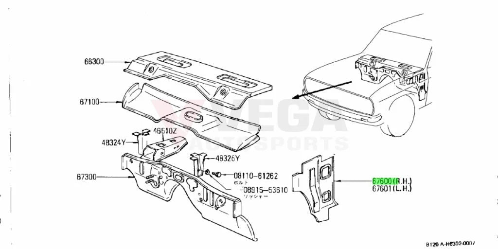 Front A Pillar Lower Dash Bracket RHS to suit Datsun Sunny Truck 76240-G1900 Body Panels