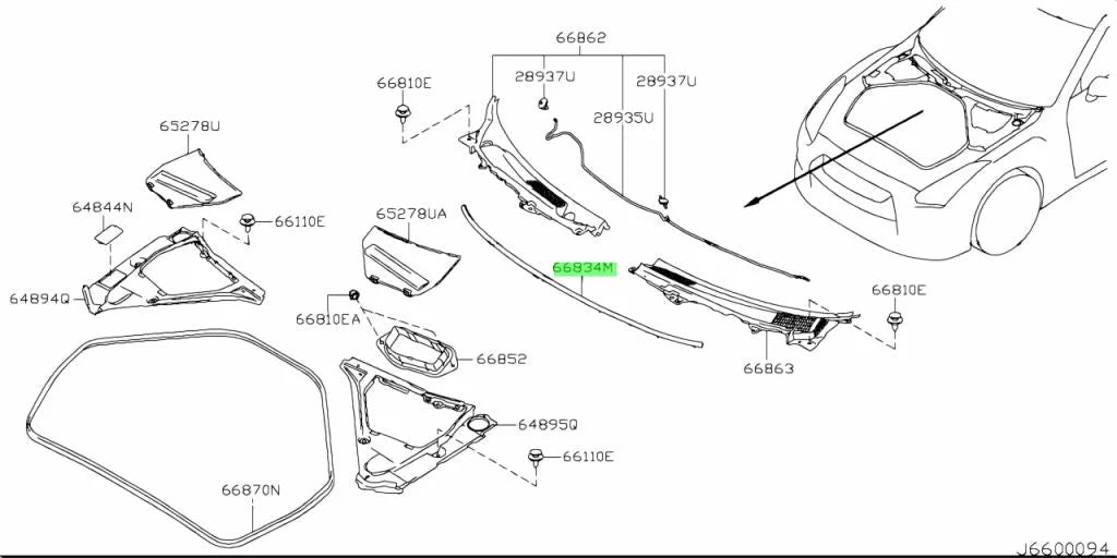 Front Cowl Seal To Suit Nissan R35 Gtr 66834-Jf00A Exterior