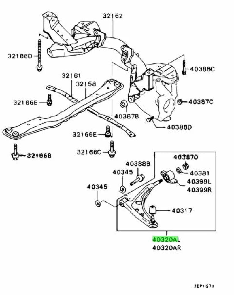 Front Lower Control Arm Assembly Lhs To Suit Mitsubishi Lancer 5 / 6.5 Tme Mr455757 Steering And