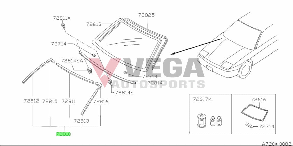 Front Windscreen Moulding Set To Suit Nissan Silvia S13 / 180Sx 72750-52F10 Body Mouldings Seals