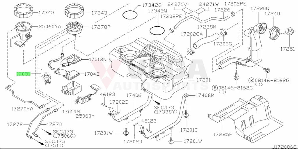 Fuel Pump EGI Assembly to suit Nissan Silvia S14 / S15 & Skyline R33 / R34 GTR 17051-70T00 - Fuel