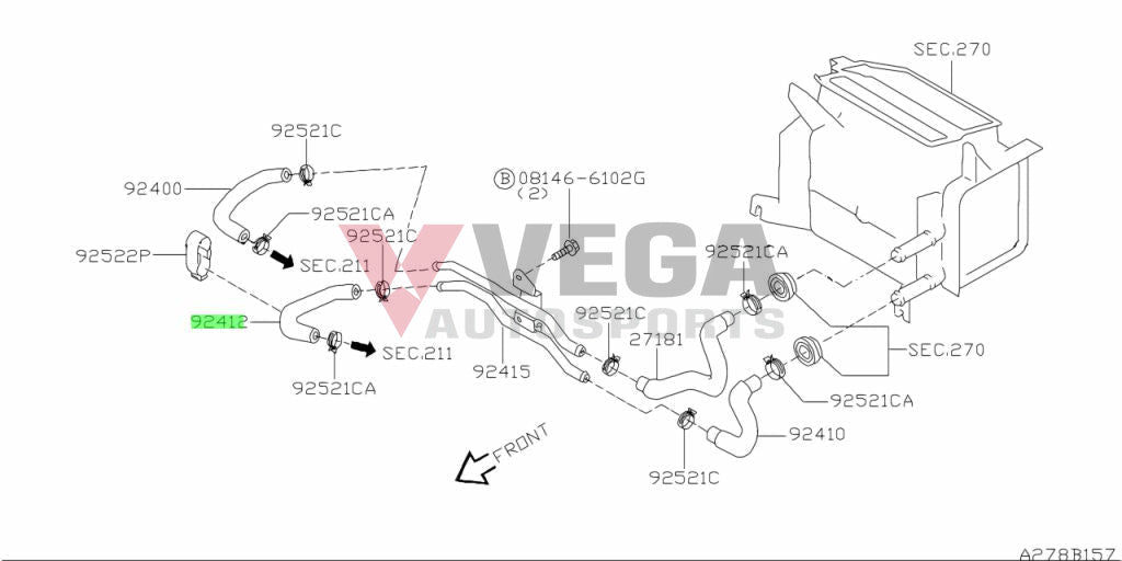 Heater Hose Lower Engine Side to suit Nissan Skyline R34 GT-T / GT / GT4 92412-AA500 Cooling