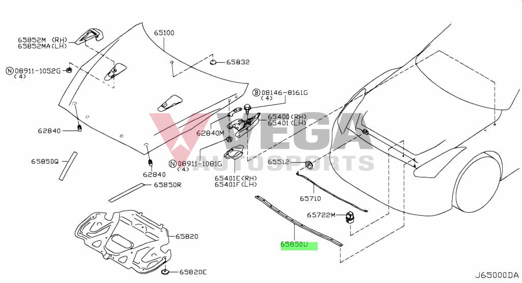 Hood Seal To Suit Nissan R35 Gtr 65820-62B0A Body Mouldings / Seals