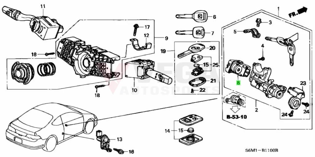 Ignition Switch to suit Honda Civic FD1 / FD2 35130-SAA-J51 - Vega Autosports