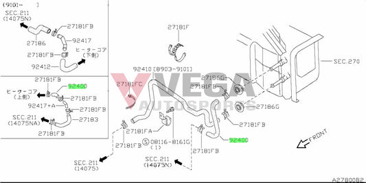 Inlet Heater Core Hose (Front) to suit Nissan 180SX / Silvia S13 SR20 92402-52F00 Cooling