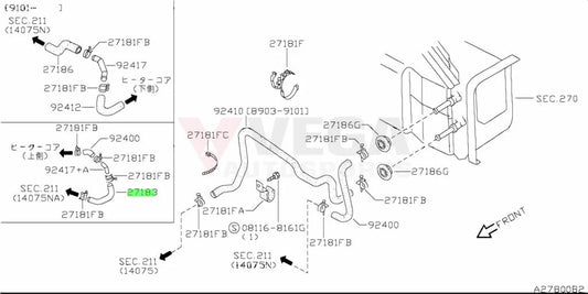 Inlet Heater Core Hose to suit Nissan 180SX / Silvia S13 SR20 92402-52F00 Cooling