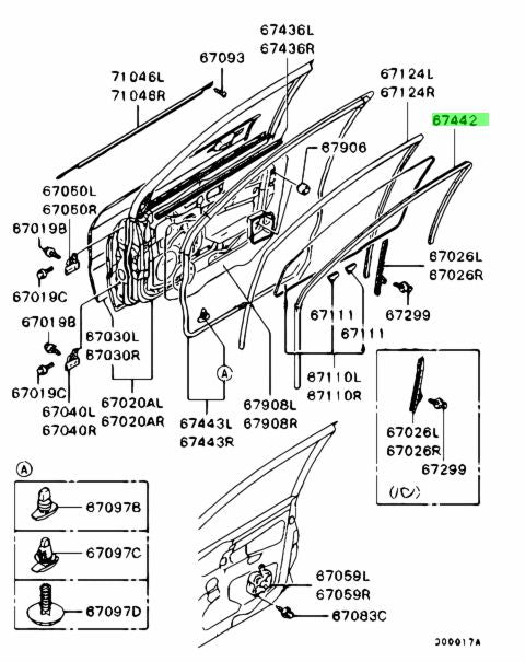 Front Door Welt Strip Seal RHS / LHS Set to suit Mitsubishi Lancer Evolution 7 / 8 / 9 CT9A
