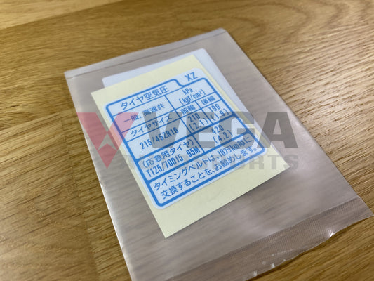 Oem Tire Placard Decal To Suit Honda Integra Dc2 Emblems Badges And Decals