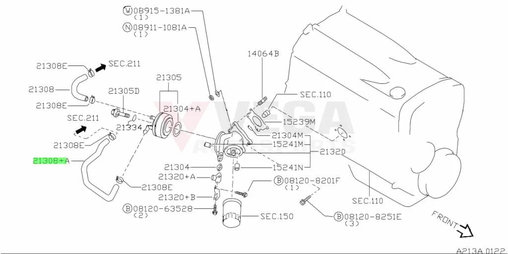 Oil Cooler to Water Piping Water Hose to suit Nissan Skyline R32 R33 R34 GTR RB26 21307-05U04 Cooling