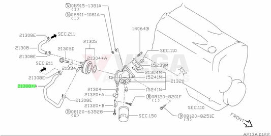 Oil Cooler to Water Piping Water Hose to suit Nissan Skyline R32 R33 R34 GTR RB26 21307-05U04 Cooling