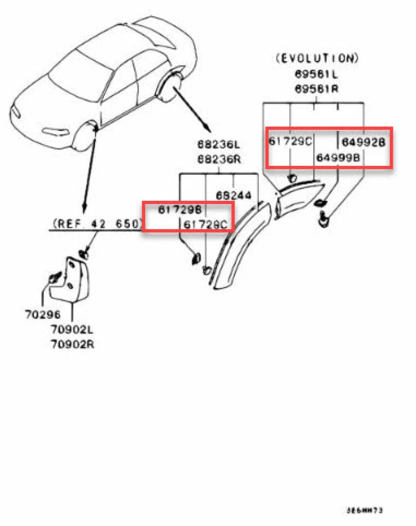 Overfender Clip Set (32-Piece) To Suit Mitsubishi Lancer Evolution 5 / 6 Cp9A Exterior