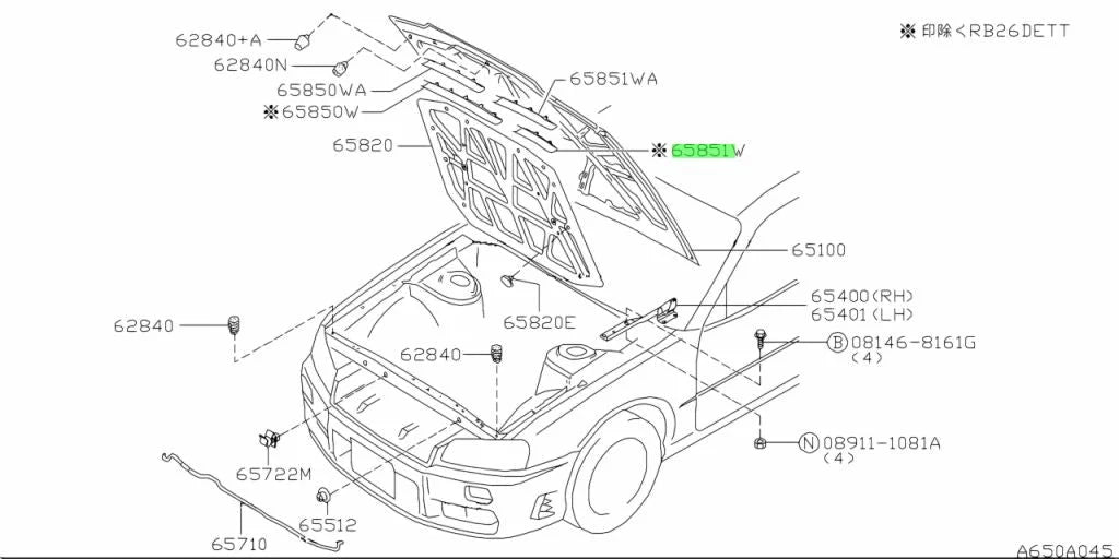Radiator Support To Bonnet Lhs Seal Suit Nissan Skyline R34 Gtt / Gt Gt-V 65811-Aa000 Exterior