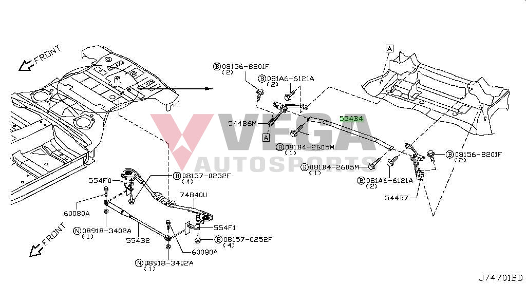 Rear Chassis Brace Assembly (3-Piece) To Suit Nissan 370Z Nismo 554B6-6Ga0A / 554B7-6Ga0A Interior