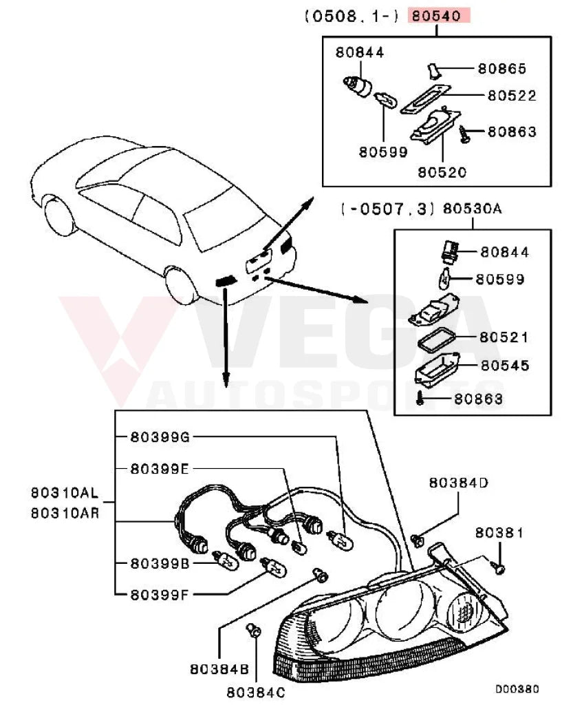 Rear License Plate Lamp Kit To Suit Mitsubishi Lancer Evolution 7 / 8 9 Ct9A Mr485699 Electrical