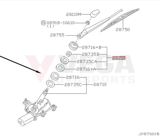 Rear Wiper Motor Pivot Seal Kit to suit Nissan Skyline R34 (All) / Silvia S15 Models 28715-0V000 - Exterior