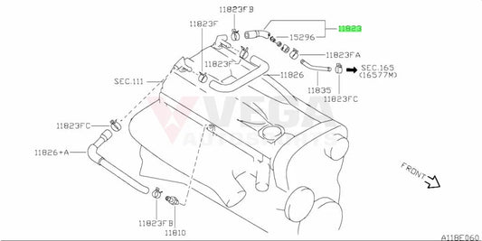 Rocker Cover Blow by Hose (Exhaust side) to suit R32 GTR / R33 GTR Series 1 11823-05U06 Engine