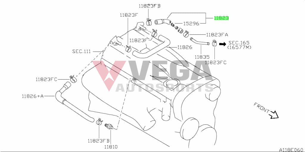 Rocker Cover Blow by Hose (Exhaust side) to suit R32 GTR / R33 GTR Series 1 11823-05U06 Engine