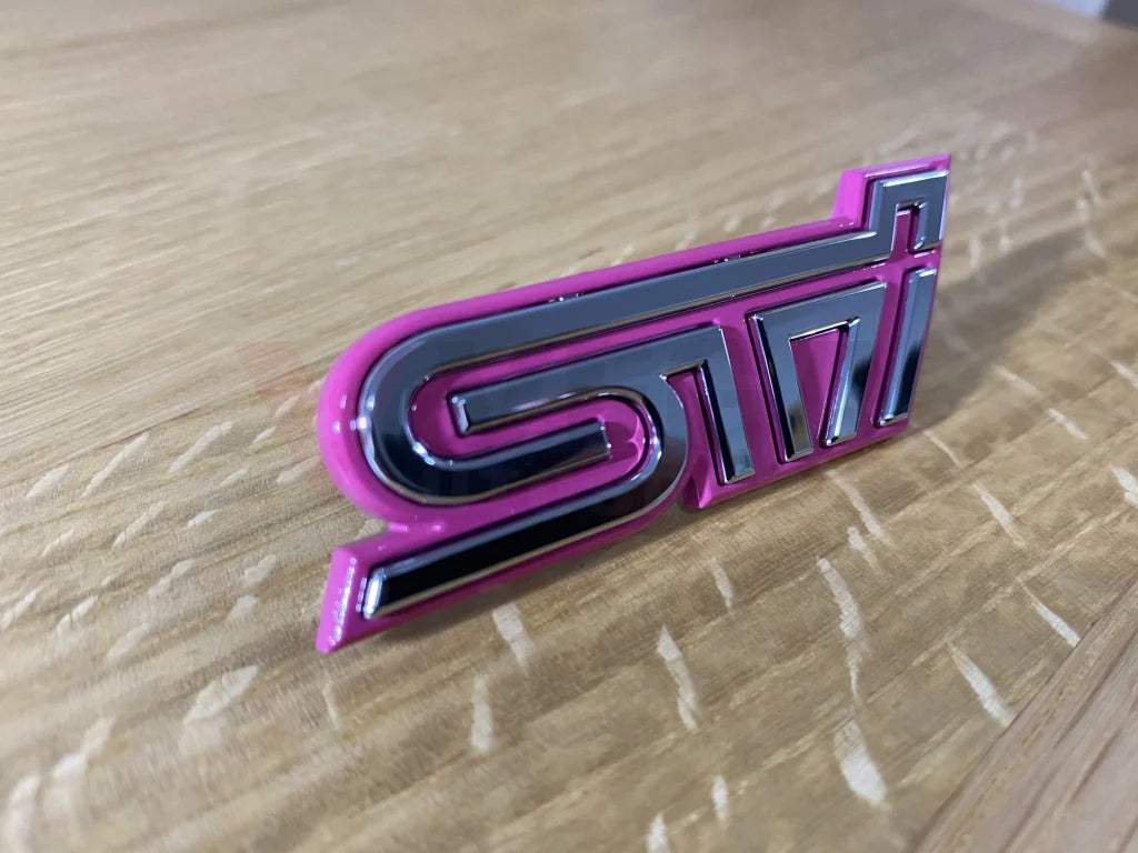 STI Pink Front Grille Badge Emblem to suit Subaru Impreza WRX STI 2004 GD - Vega Autosports