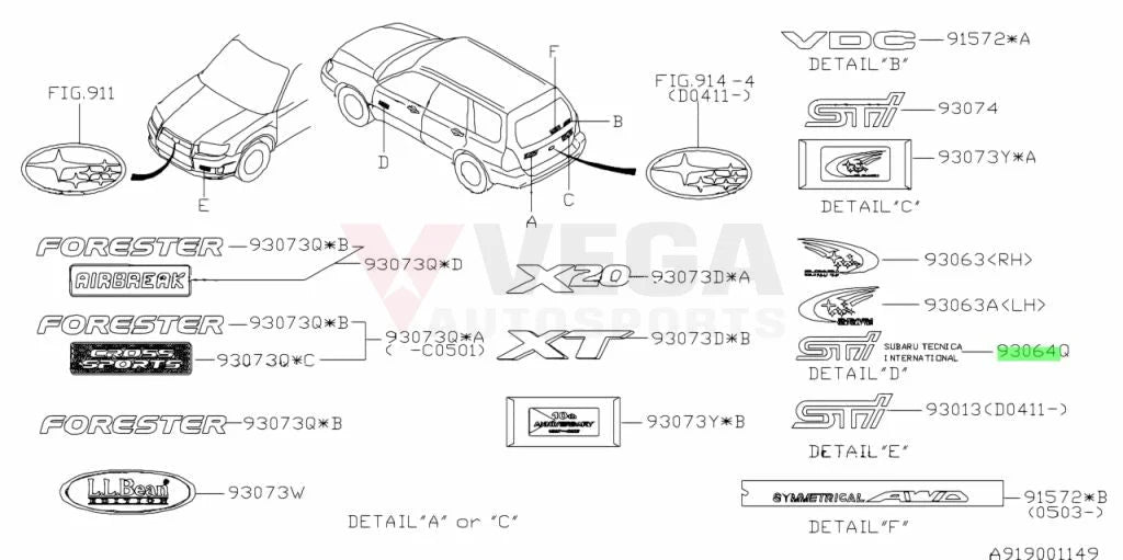 ’Sti Subaru Tecnica International’ Door Decal Lhs & Rhs To Suit Forester Sg9 Sti 93063Sa030