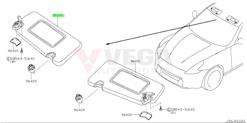 Sun Visor Rhs To Suit Nissan Fairlady Z34 96400-6Gc1B Interior
