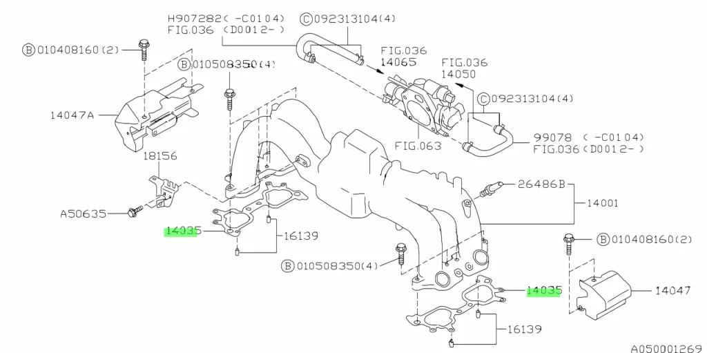 Turbo Inlet Manifold Gasket Set To Suit Subaru Impreza Ej20 / Ej25 14035Aa421 Engine