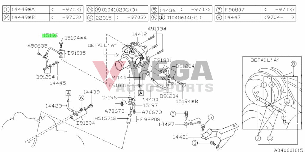 Turbo Oil Pipe to suit Subaru Impreza 98-00 GC8 GF8 WRX 15192AA230 Engine
