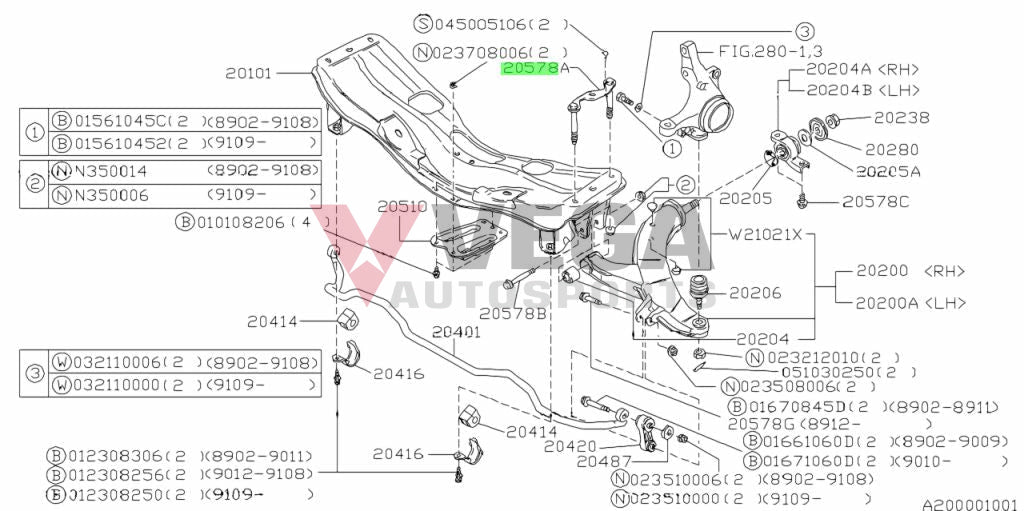 U Bolt Front Subframe / Cross Member to suit Subaru Impreza 92-00 GC8 GF8 20540AA030 Nuts / Bolts / Screws