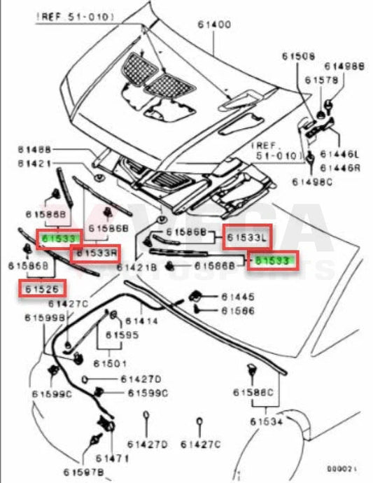 Under Bonnet Rubber Seal Set (5-Piece) To Suit Mitsubishi Lancer Evolution 7 Ct9A Exterior