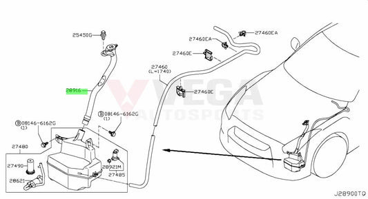 Upper Washer Bottle Hose Assembly To Suit Nissan R35 Gtr 28915-Jf00B Cooling