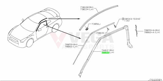 Upper Window Weatherstrip Lhs To Suit Nissan R35 Gtr 76861-Jf00A Body Mouldings / Seals