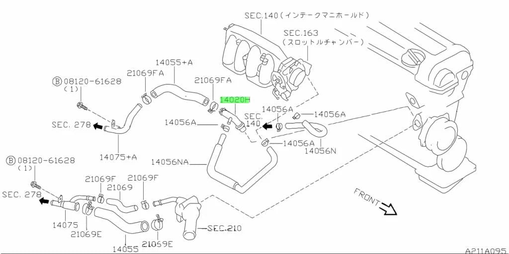 Water Connector To Suit Nissan Silvia S14 / S15 14075-65F0A Cooling