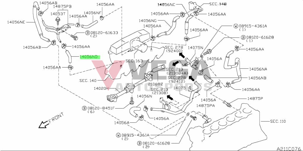 Water Hose (Throttle Body Junction Pipe To Upper Inlet Manifold) (Rb25Det Neo) Suit Nissan Skyline