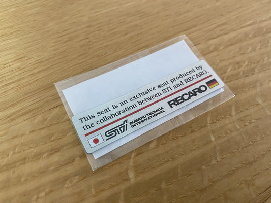 Recaro Seat Sticker Emblem to suit Genuine Subaru Impreza WRX STI GDB - Vega Autosports