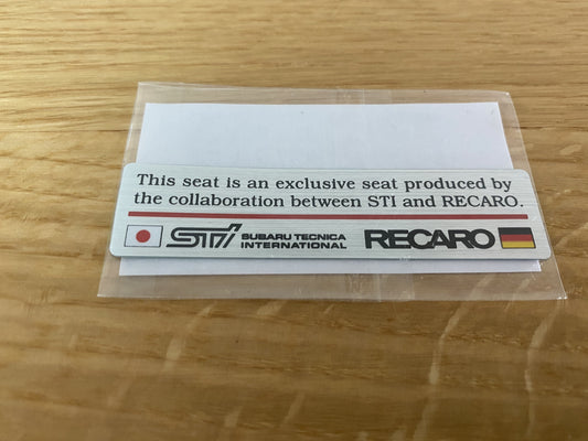 Recaro Seat Sticker Emblem to suit Genuine Subaru Impreza WRX STI GDB - Vega Autosports