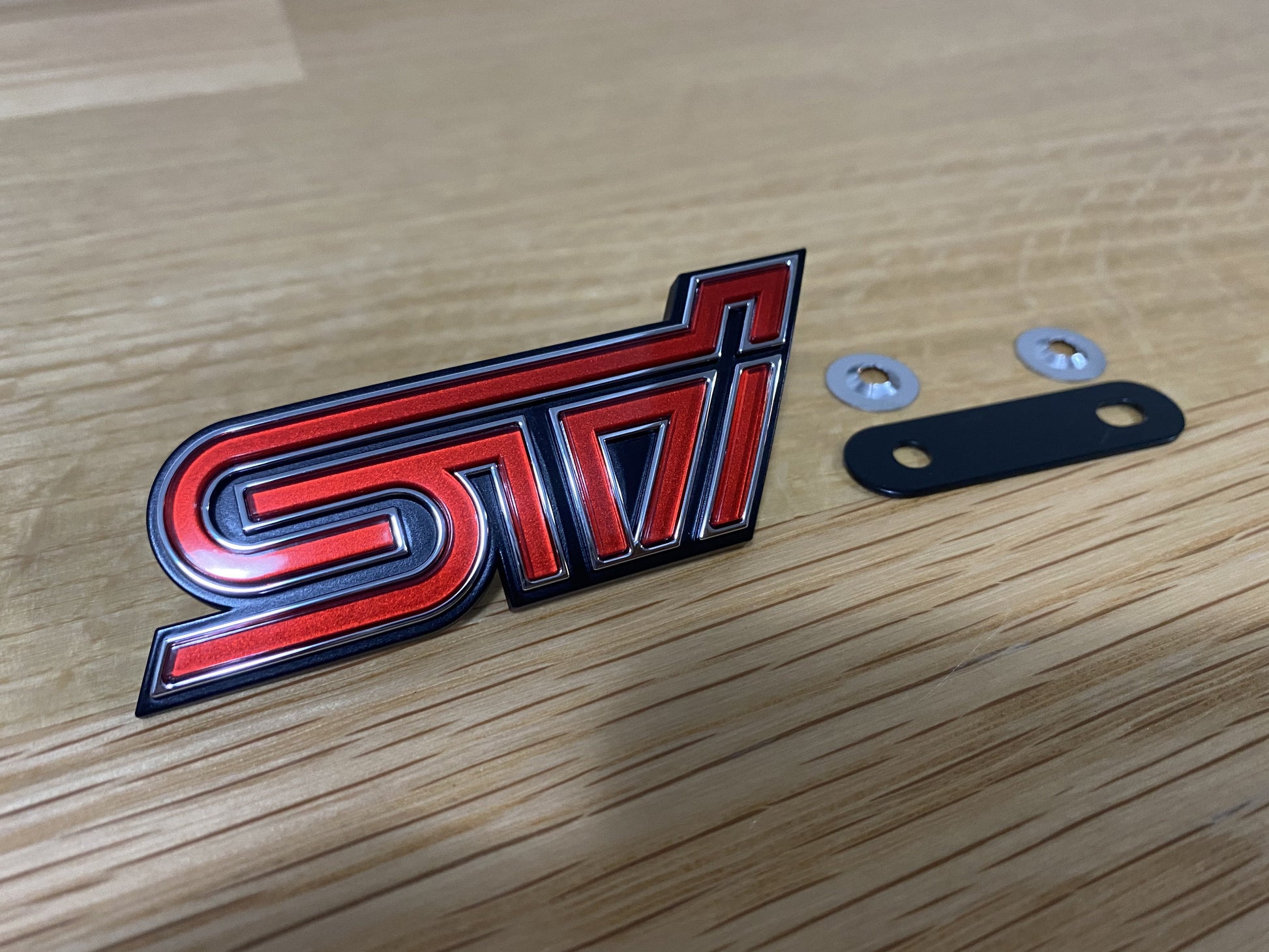 STi Front Grill Emblem Badge Red to suit Subaru Impreza WRX STi 11-14 GV GR - Vega Autosports